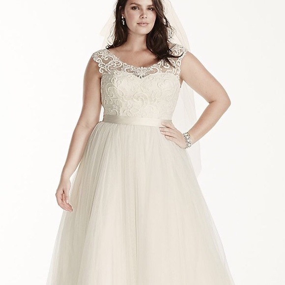 David's Bridal Dresses & Skirts - Tulle Wedding Gown - Cap Sleeve Lace Bodice/Ivory